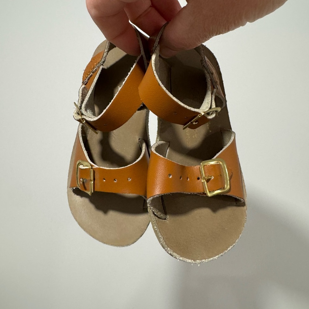 Brown Saltwater Leather Kids Sandals